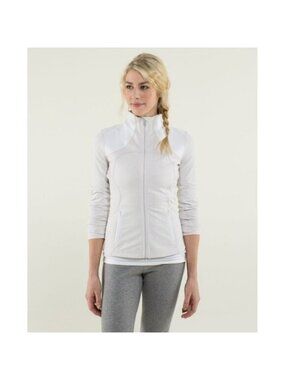 Lululemon Forme Full Zip Jacket Gingham Plaid Dune White Size 6 Activewear